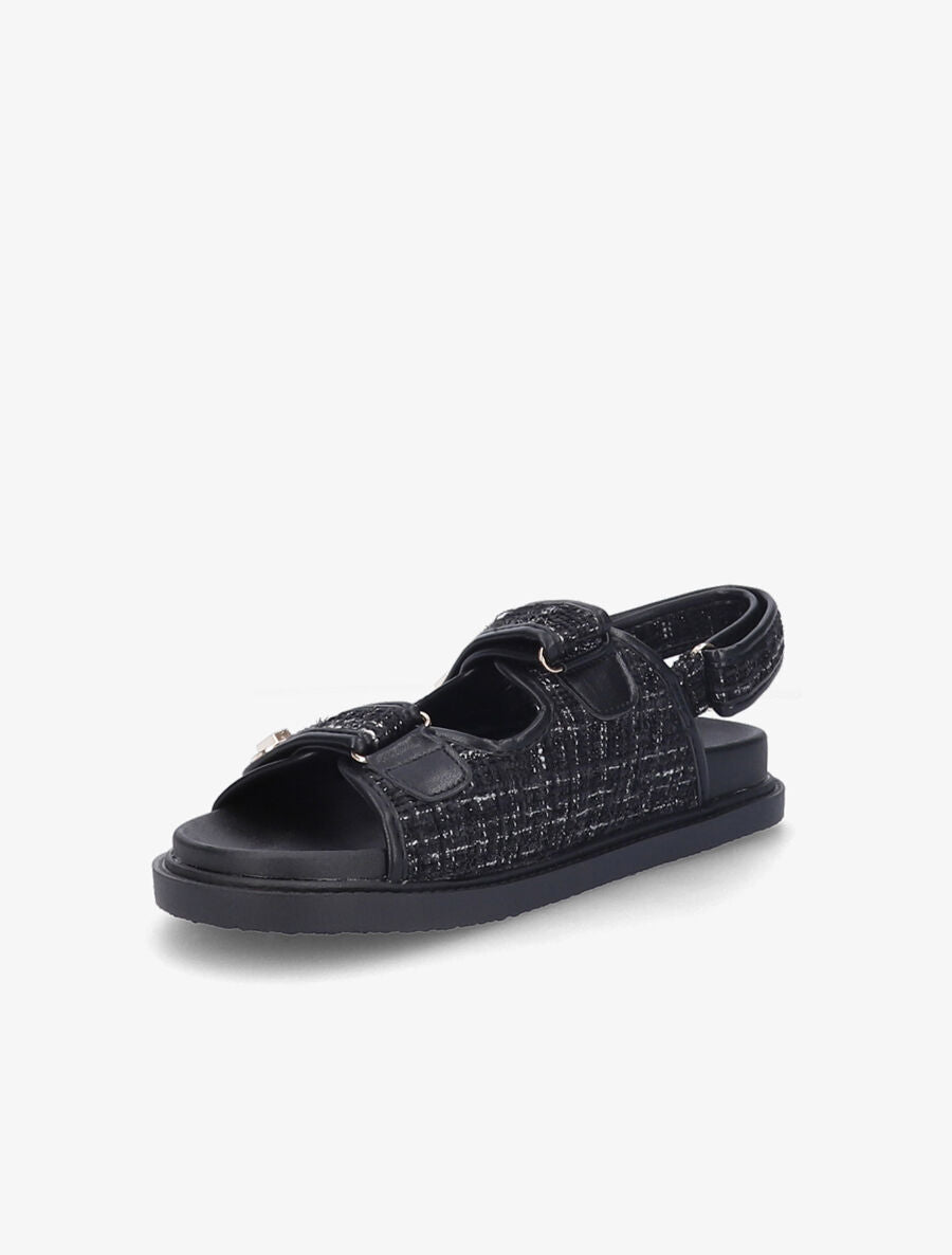 Sandales scratchs en tweed irisé - Noir - 3
