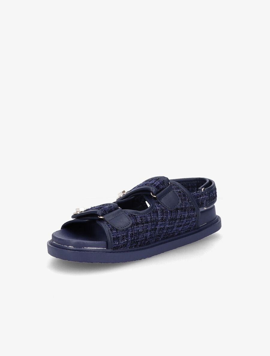 Sandales scratchs en tweed irisé - Marine - 3