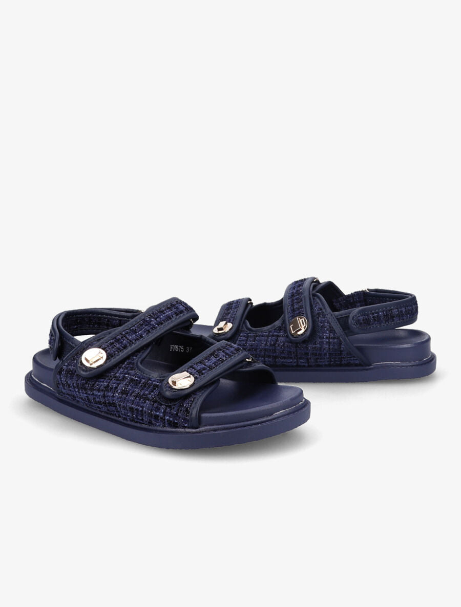 Sandales scratchs en tweed irisé - Marine - 4