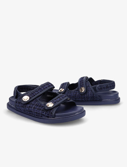 Sandales scratchs en tweed irisé - Marine - 4