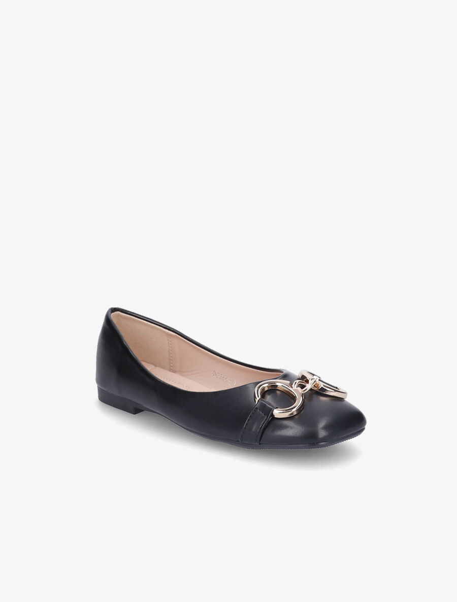 Ballerines en simili à détail boucles métalliques - Noir - 2