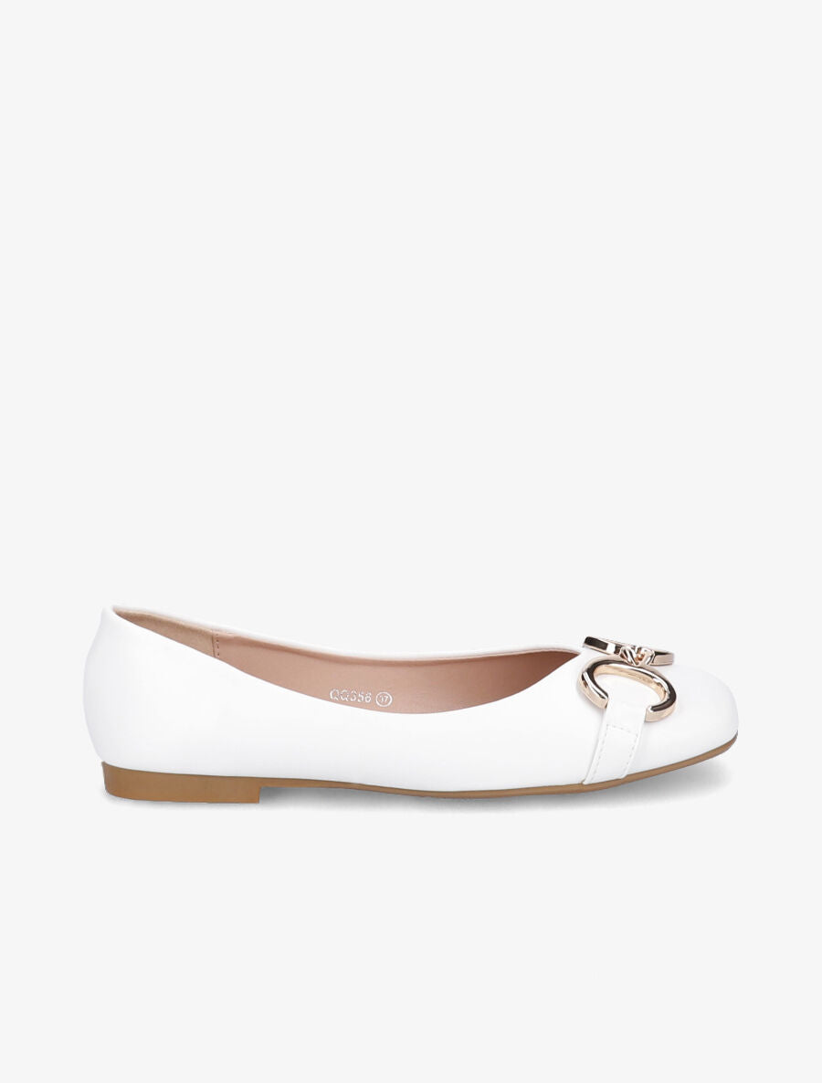 Ballerines en simili à détail boucles métalliques - Blanc - 1