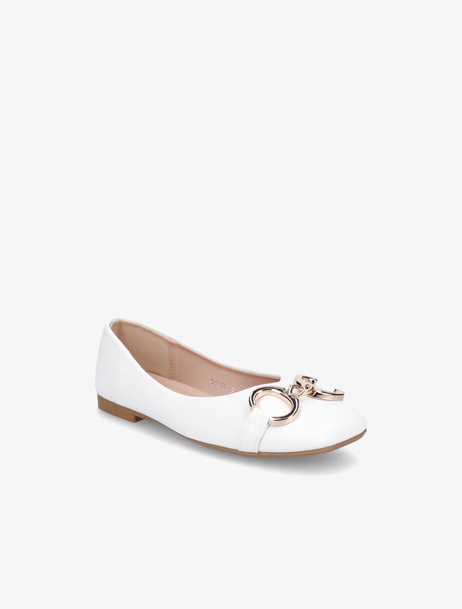 Ballerines en simili à détail boucles métalliques - Blanc - 2