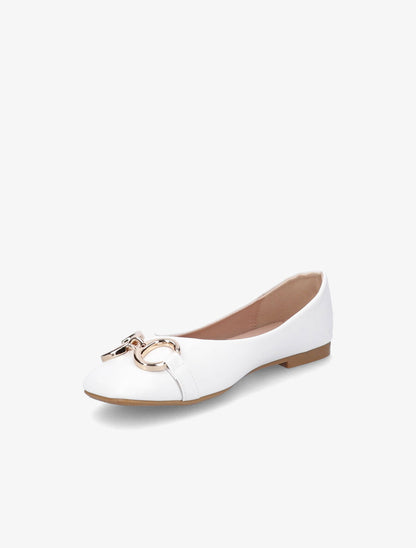 Ballerines en simili à détail boucles métalliques - Blanc - 3