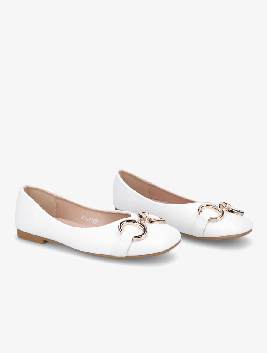 Ballerines en simili à détail boucles métalliques - Blanc - 4