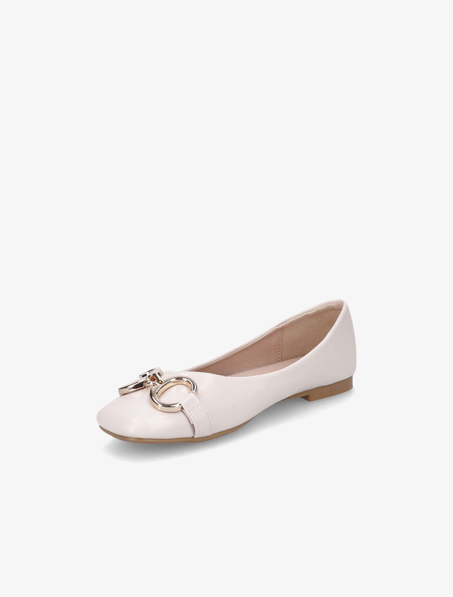 Ballerines en simili à détail boucles métalliques - Beige - 3