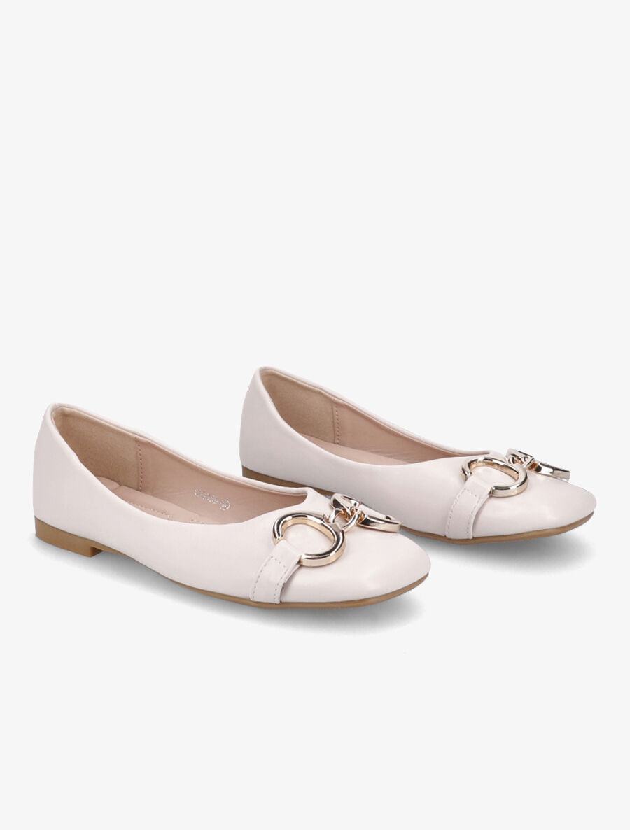 Ballerines en simili à détail boucles métalliques - Beige - 4