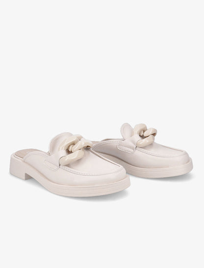 Mules en simili détail maillons - Beige - 4