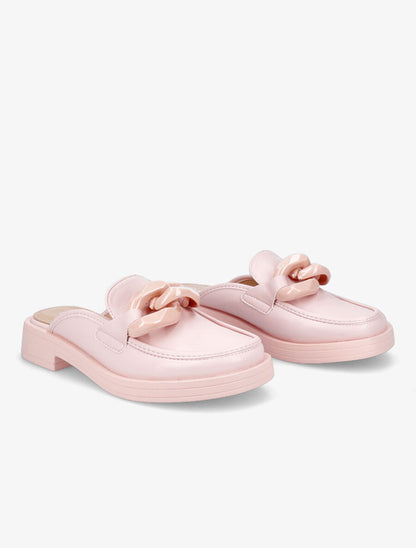 Mules en simili détail maillons - Rose - 4