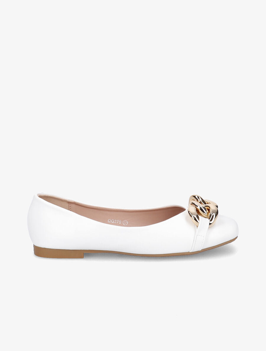 Ballerines en simili à détail chaines - Blanc - 1