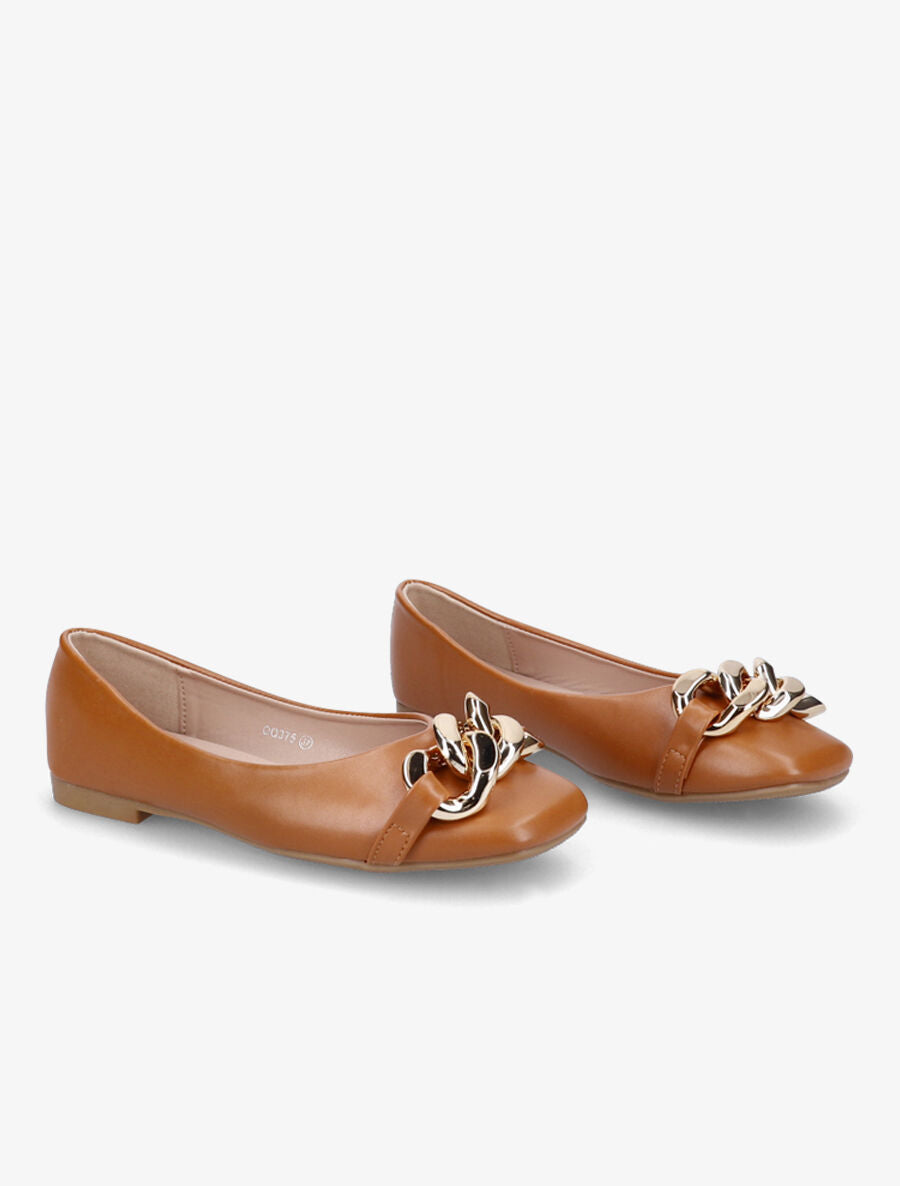 Ballerines en simili à détail chaines - Camel - 4