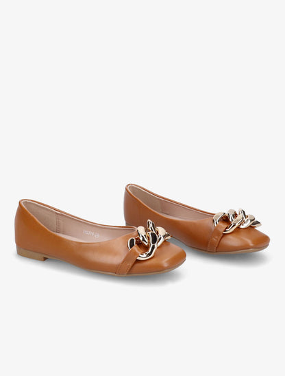 Ballerines en simili à détail chaines - Camel - 4