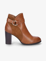 Bottines bi-matière à bride à boucle - Camel - 1