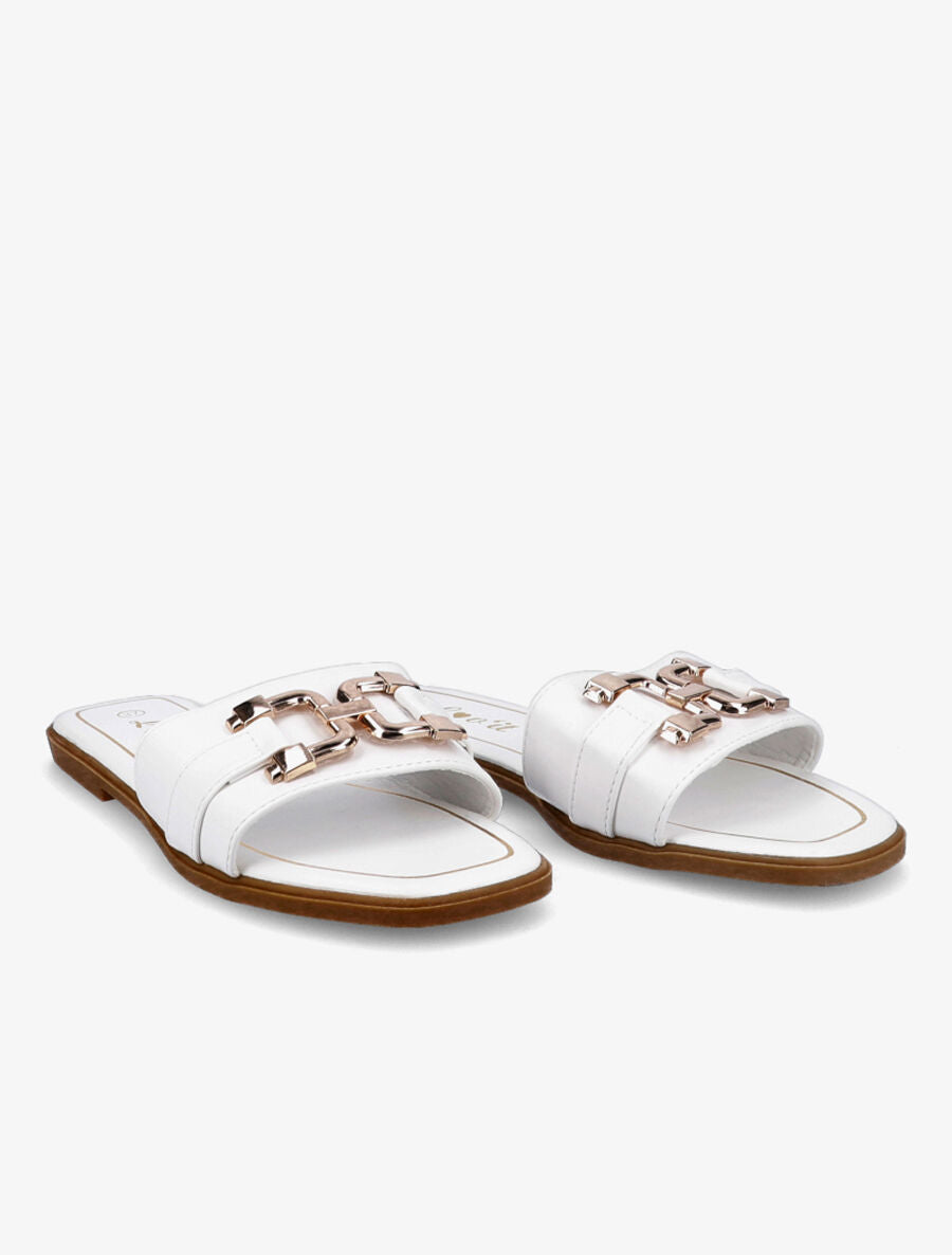 Mules plates à maillons dorés - Blanc - 4