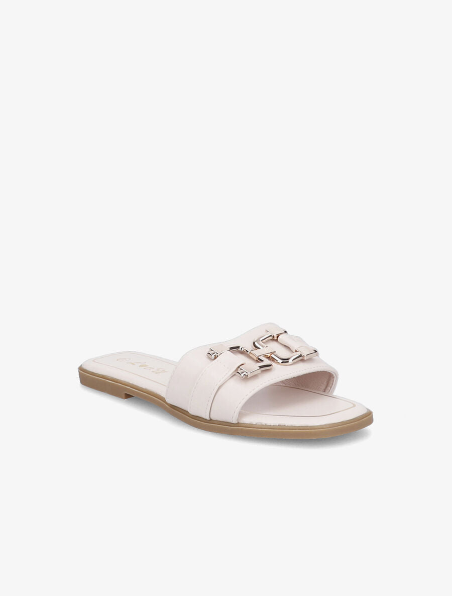 Mules plates à maillons dorés - Beige - 2