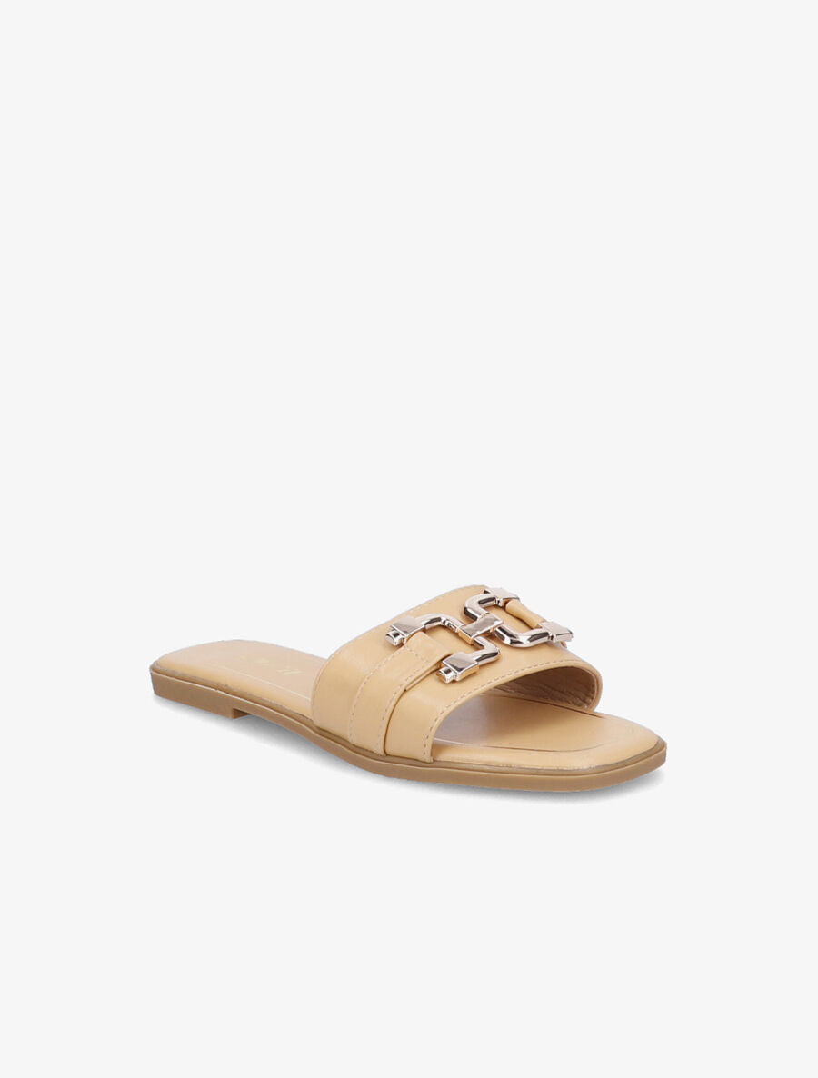 Mules plates à maillons dorés - Camel - 2