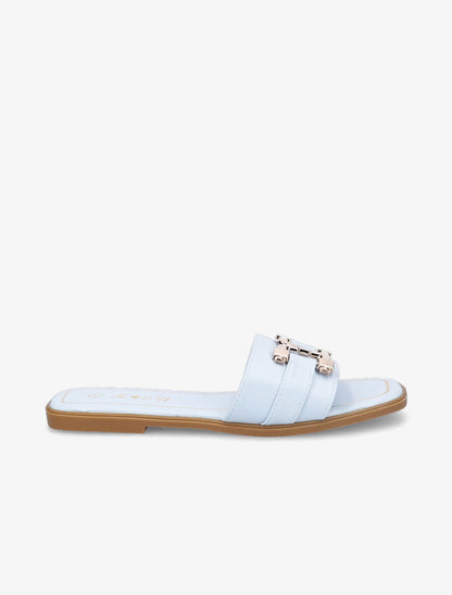 Mules plates à maillons dorés - Bleu ciel - 1