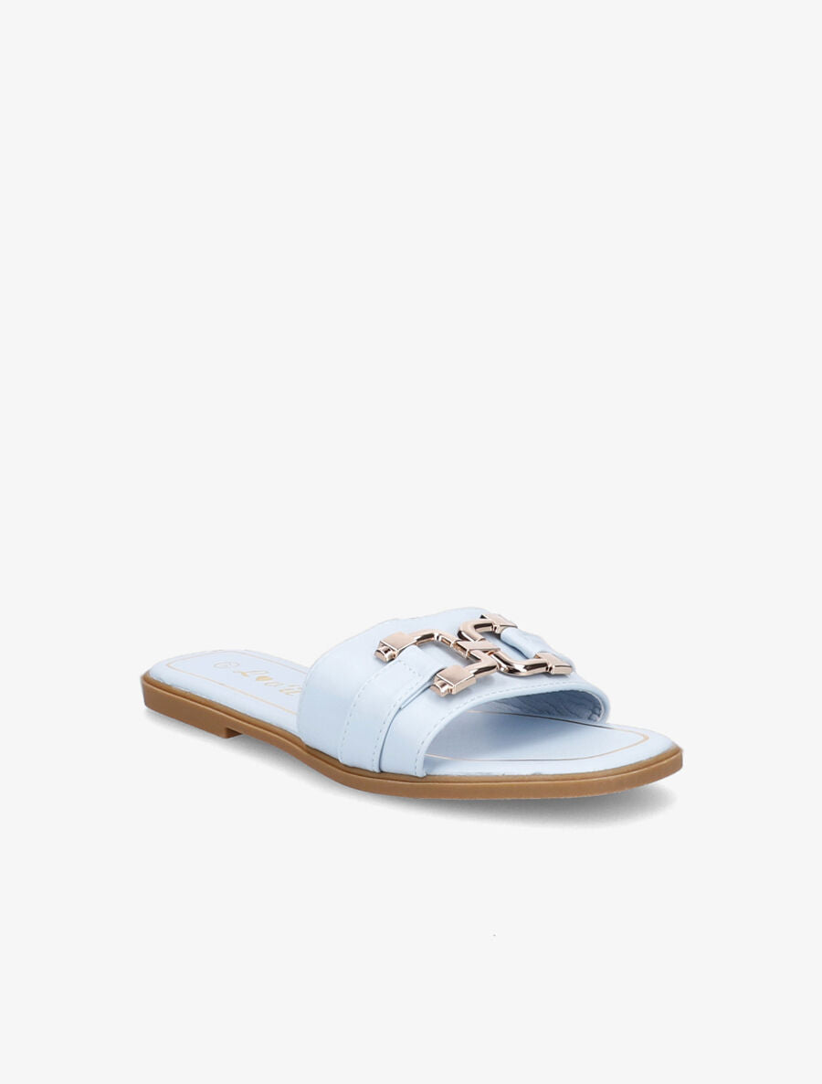 Mules plates à maillons dorés - Bleu ciel - 2