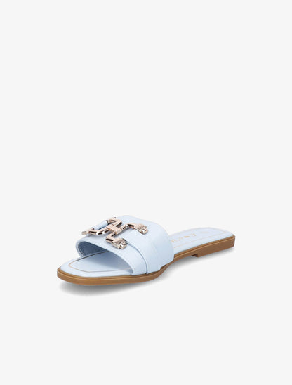 Mules plates à maillons dorés - Bleu ciel - 3