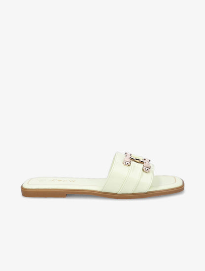 Mules plates à maillons dorés - Vert pâle - 1