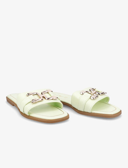 Mules plates à maillons dorés - Vert pâle - 4