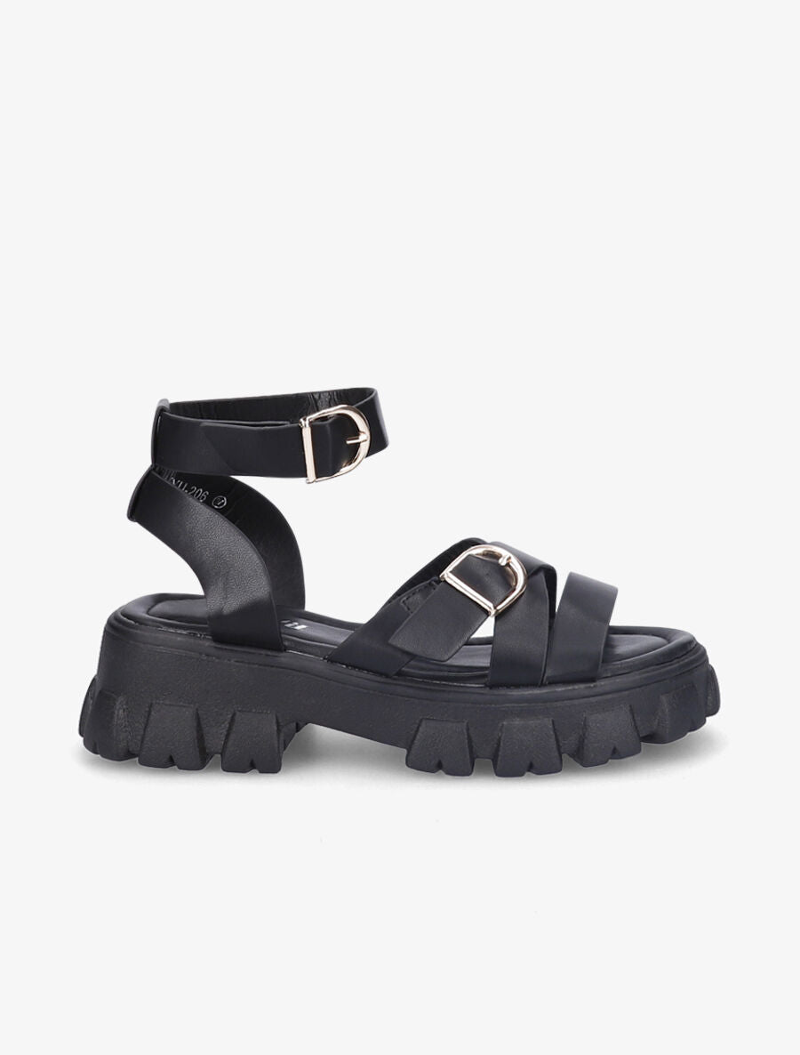 Sandales simili uni à semelles chunky - Noir - 5