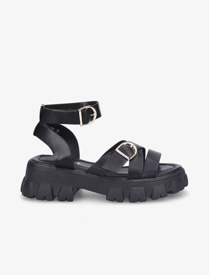 Sandales simili uni à semelles chunky - Noir - 5
