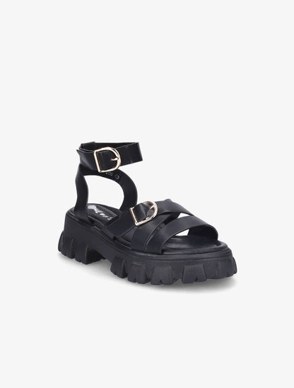 Sandales simili uni à semelles chunky - Noir - 2