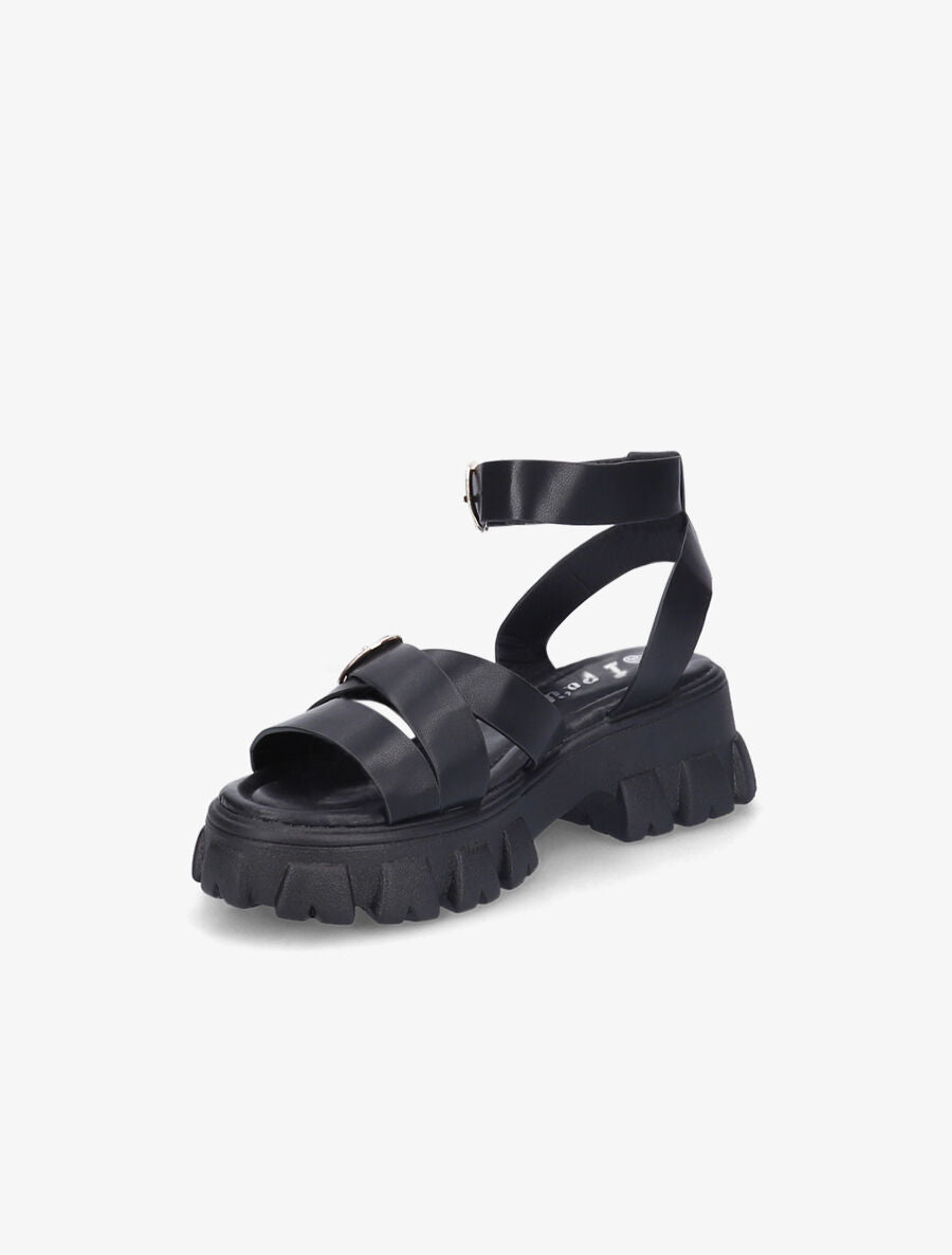 Sandales simili uni à semelles chunky - Noir - 3