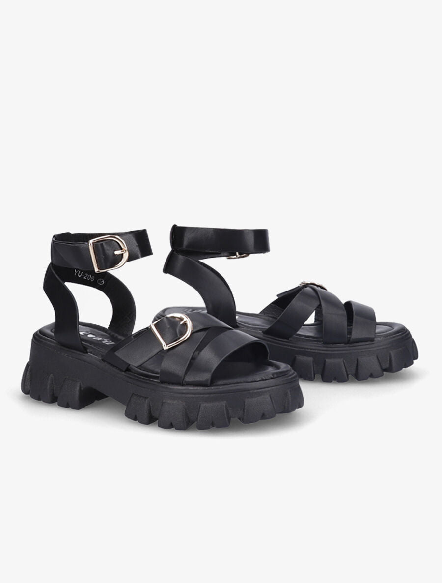 Sandales simili uni à semelles chunky - Noir - 4