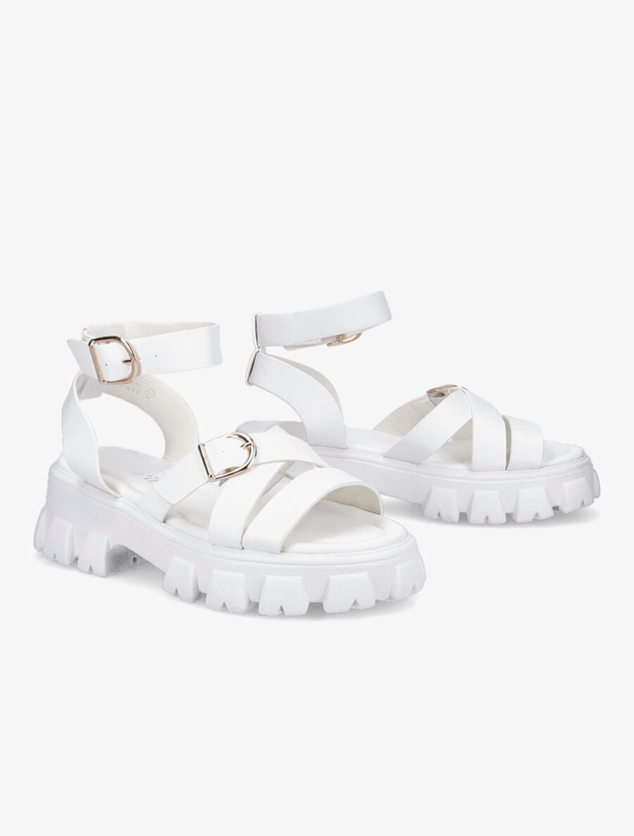 Sandales simili uni à semelles chunky - Blanc - 4