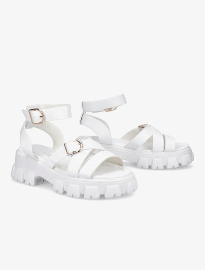 Sandales simili uni à semelles chunky - Blanc - 4