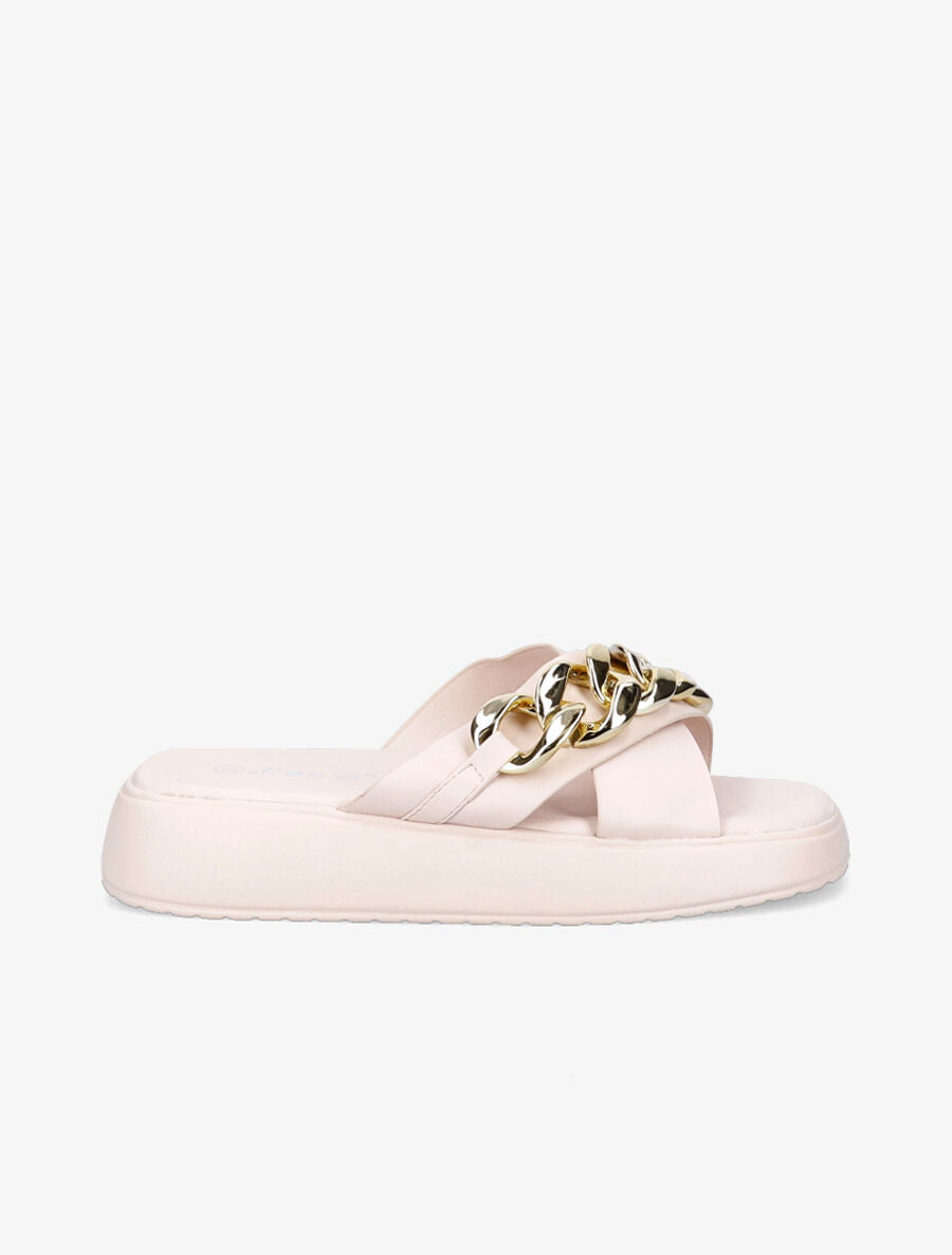 Claquettes à brides croisées et chaîne - Beige - 5