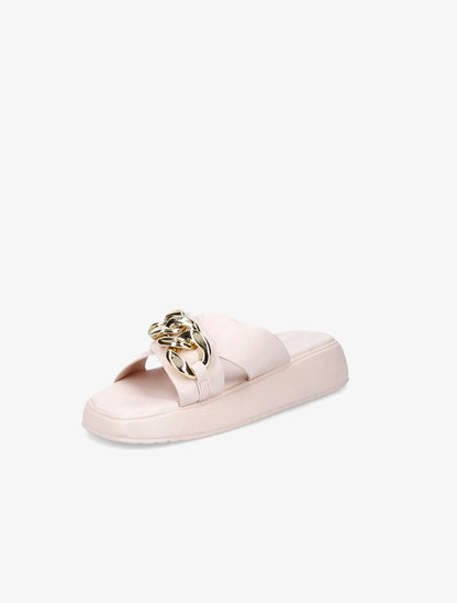 Claquettes à brides croisées et chaîne - Beige - 3