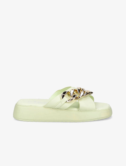 Claquettes à brides croisées et chaîne - Vert pâle - 1