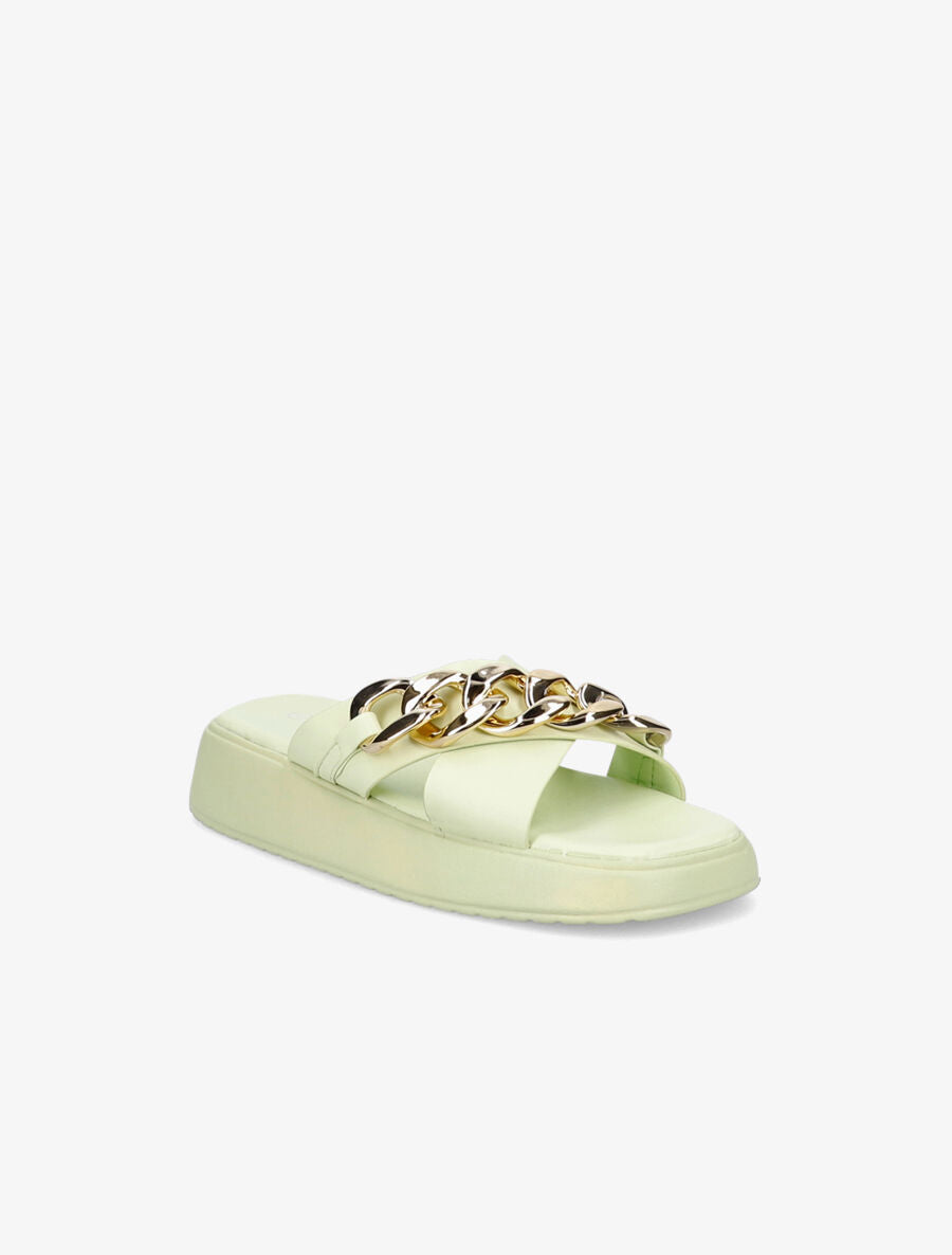 Claquettes à brides croisées et chaîne - Vert pâle - 2