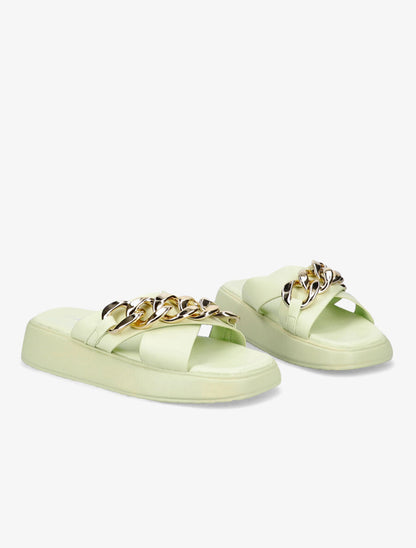Claquettes à brides croisées et chaîne - Vert pâle - 4