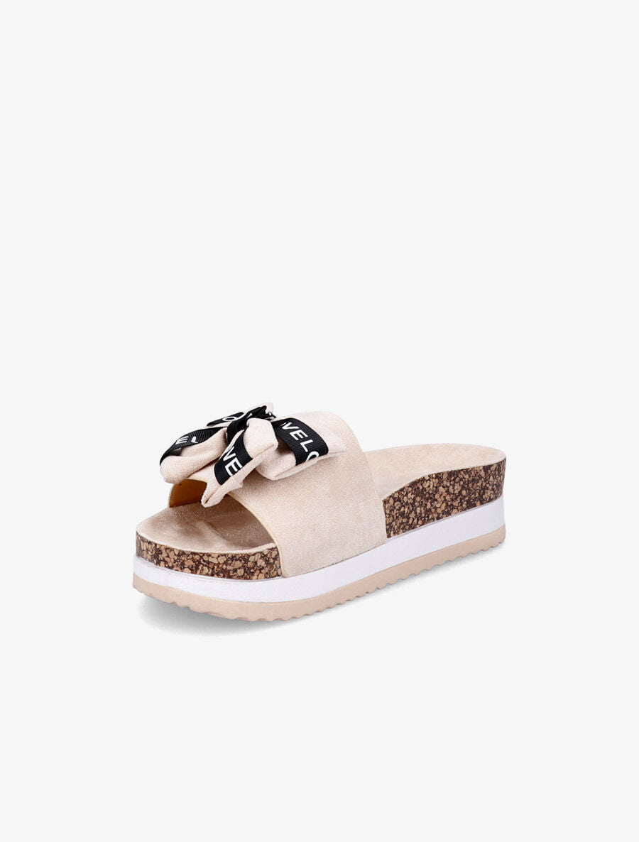 Claquettes à noeud et semelles stylisées - Beige - 3