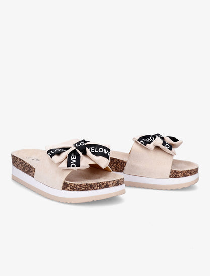 Claquettes à noeud et semelles stylisées - Beige - 4