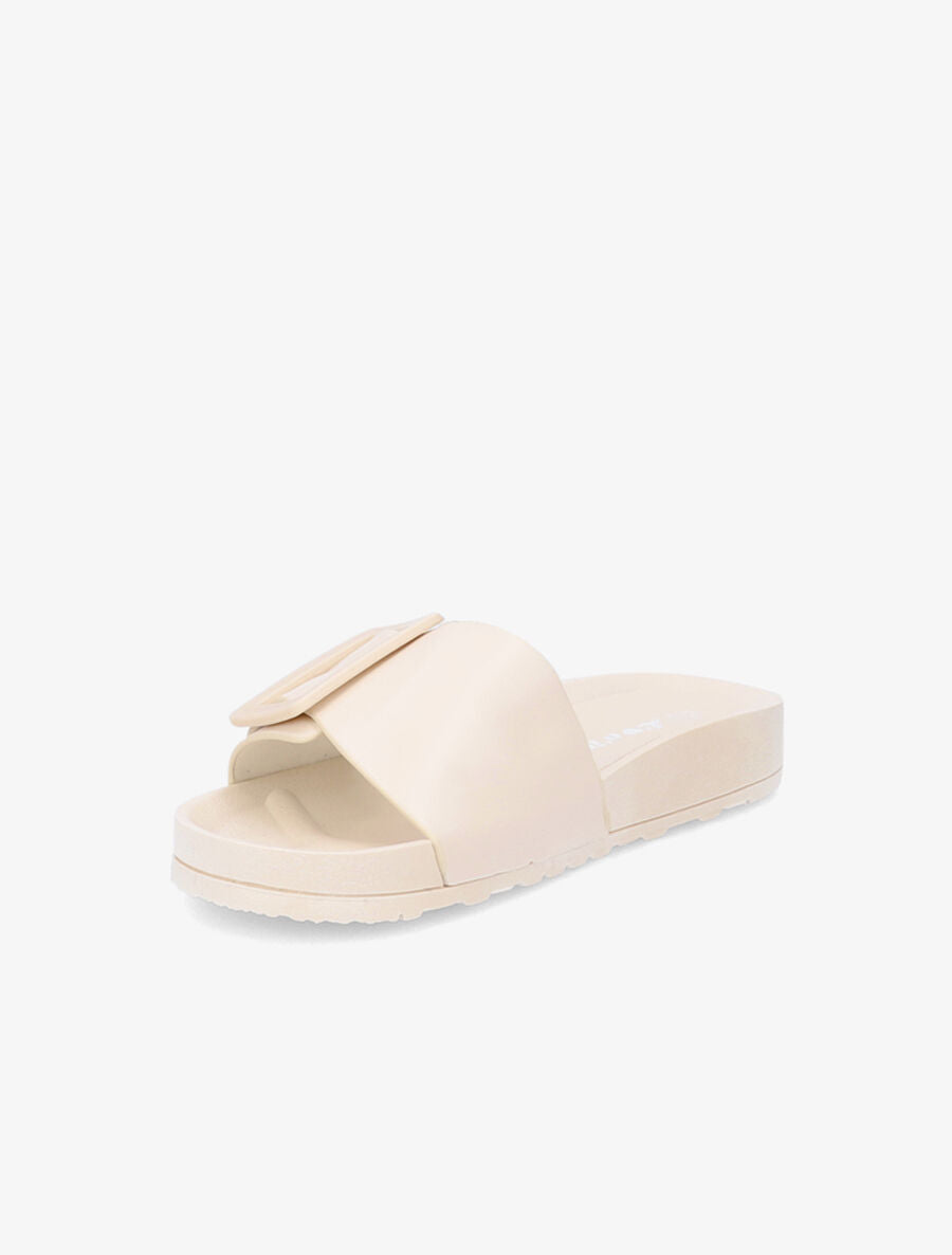 Claquettes en simili à boucle - Beige - 3