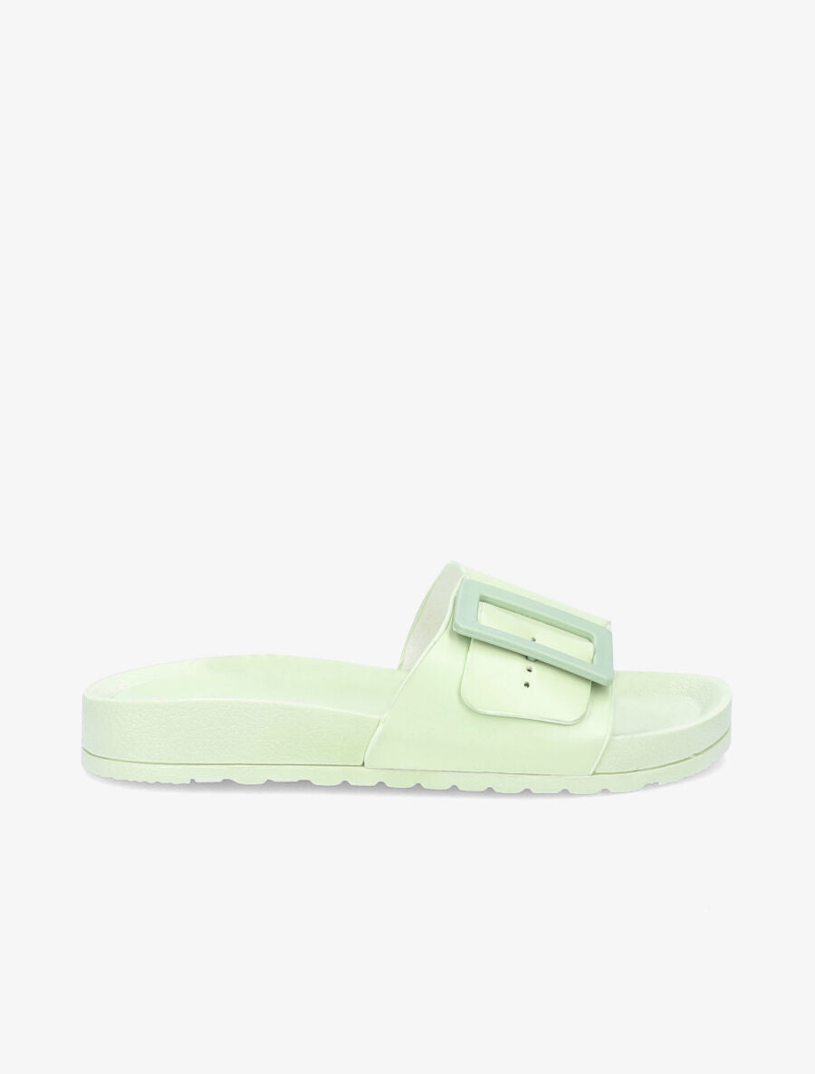Claquettes en simili à boucle - Vert anis - 2