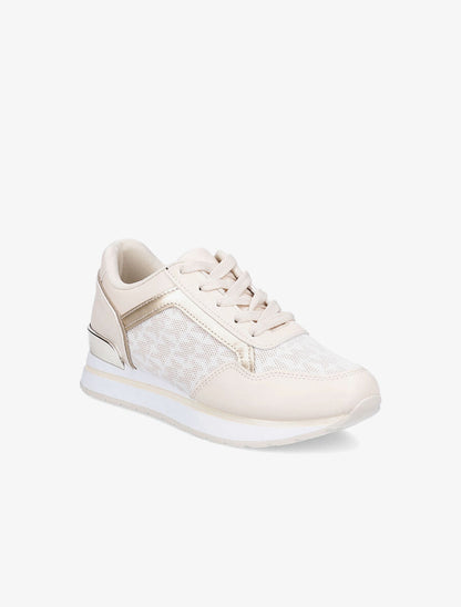 Baskets bi-matière imprimé stylisé - Beige - 2