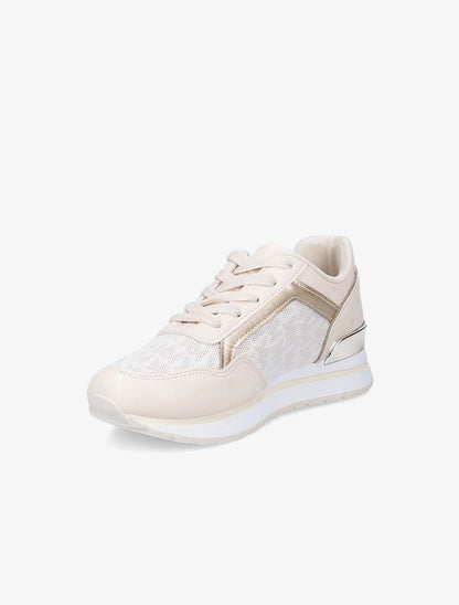 Baskets bi-matière imprimé stylisé - Beige - 3