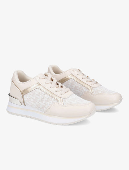 Baskets bi-matière imprimé stylisé - Beige - 4