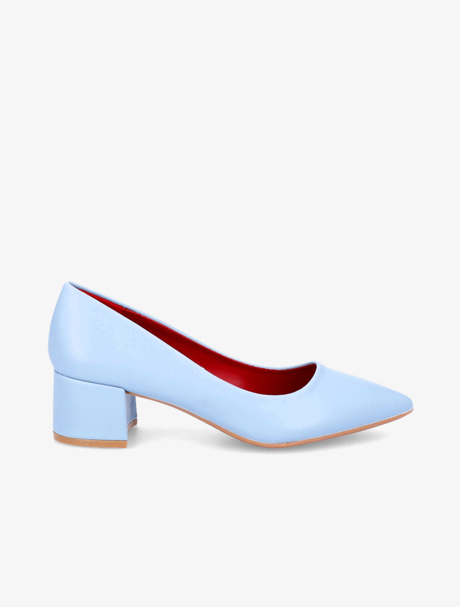 Escarpins pointus à talons carrés - Bleu ciel - 1