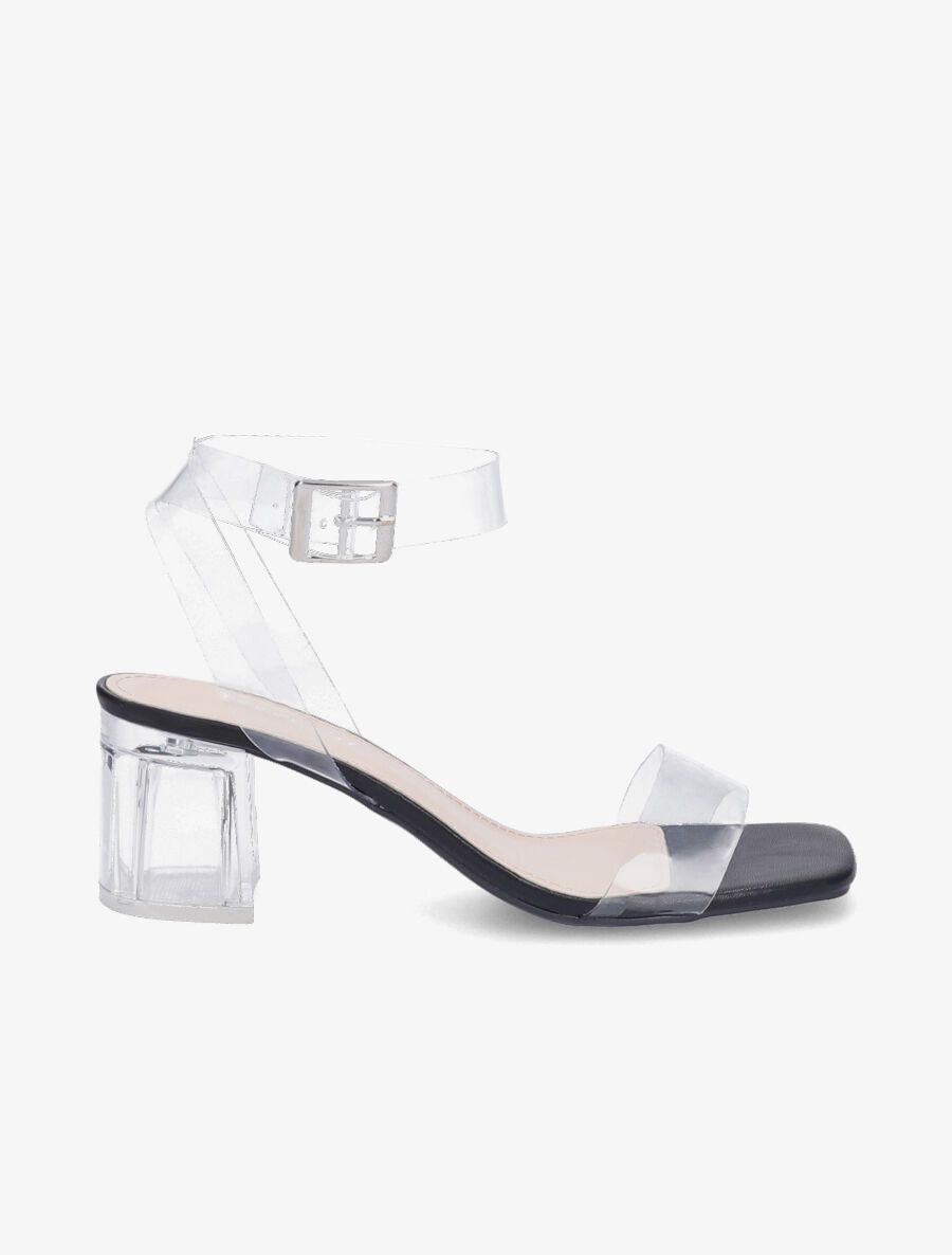 Sandales à brides et ganses transparentes - Noir - 1