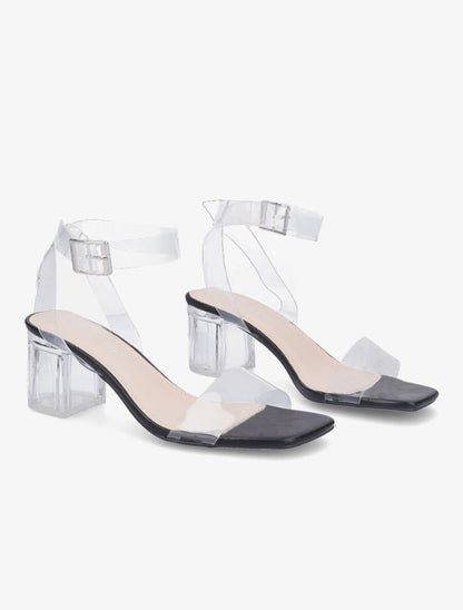 Sandales à brides et ganses transparentes - Noir - 4