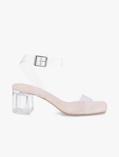 Sandales à brides et ganses transparentes - Beige - 1