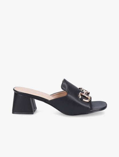 Mules en simili à boucle métallique dorée - Noir - 1