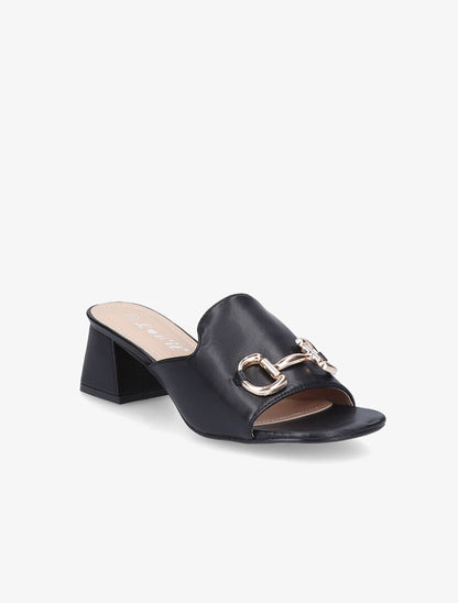 Mules en simili à boucle métallique dorée - Noir - 2